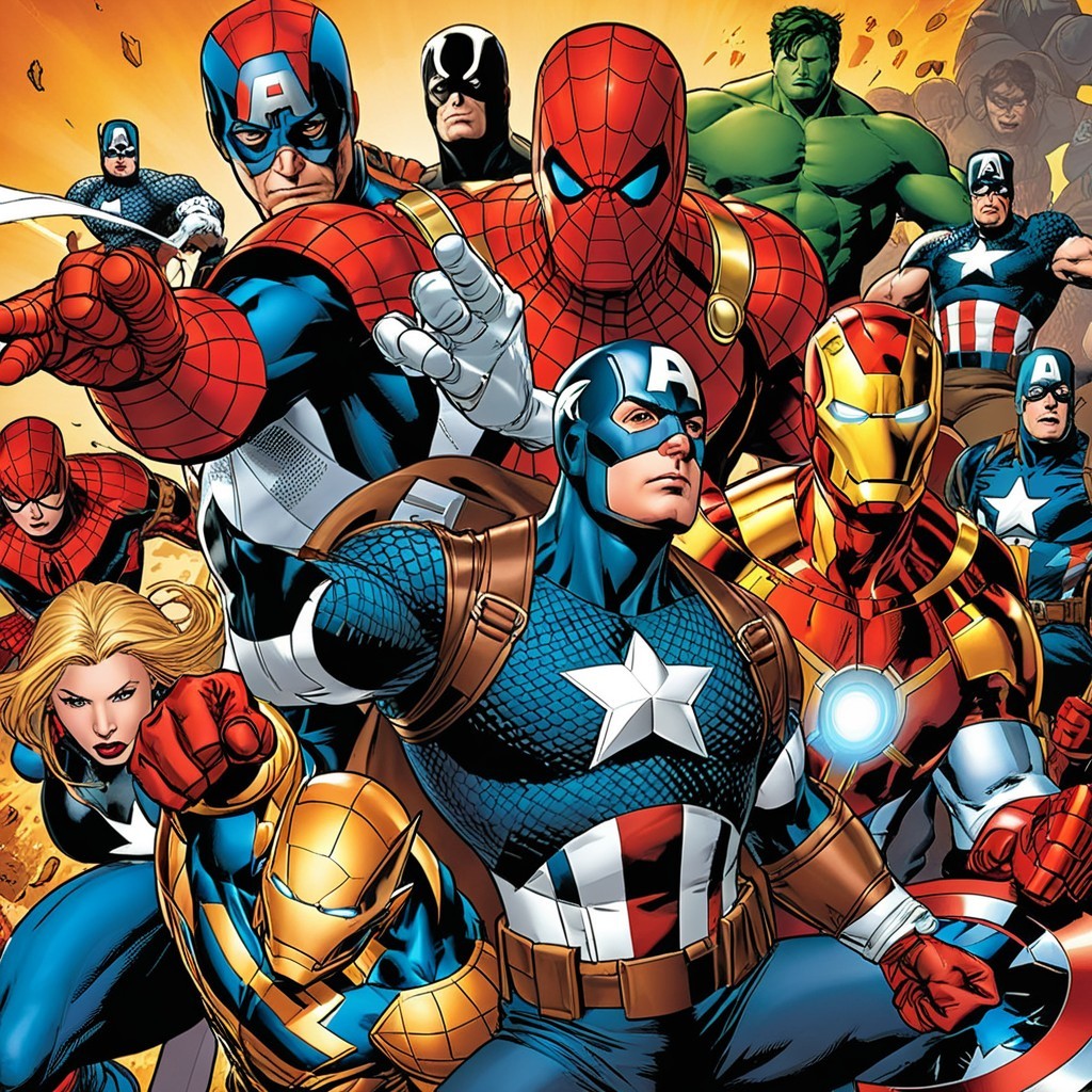 Dynamic Comic Book Illustration of Iconic Superheroes