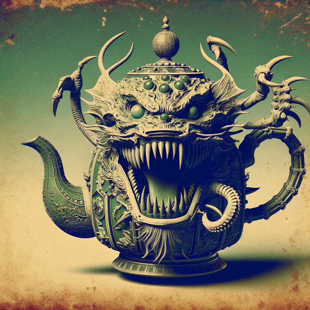 Surreal Teapot with Monster Features and Intricate Designs
