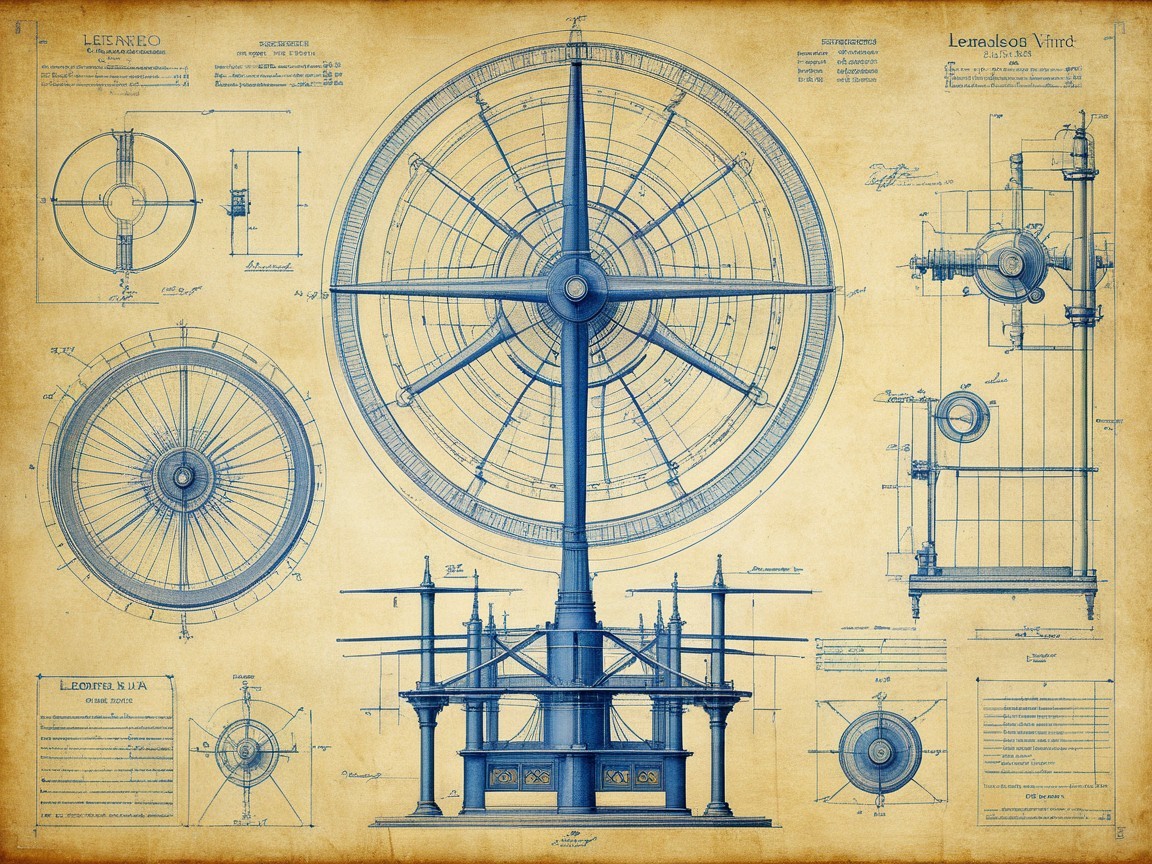 Vintage Blueprint of a Large Wheel Mechanism Design