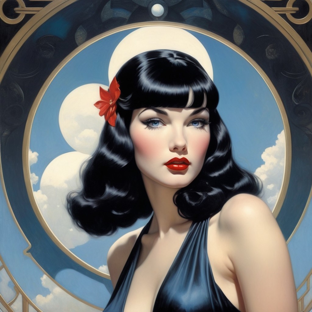Glamorous Woman with Black Hair and Vintage Backdrop