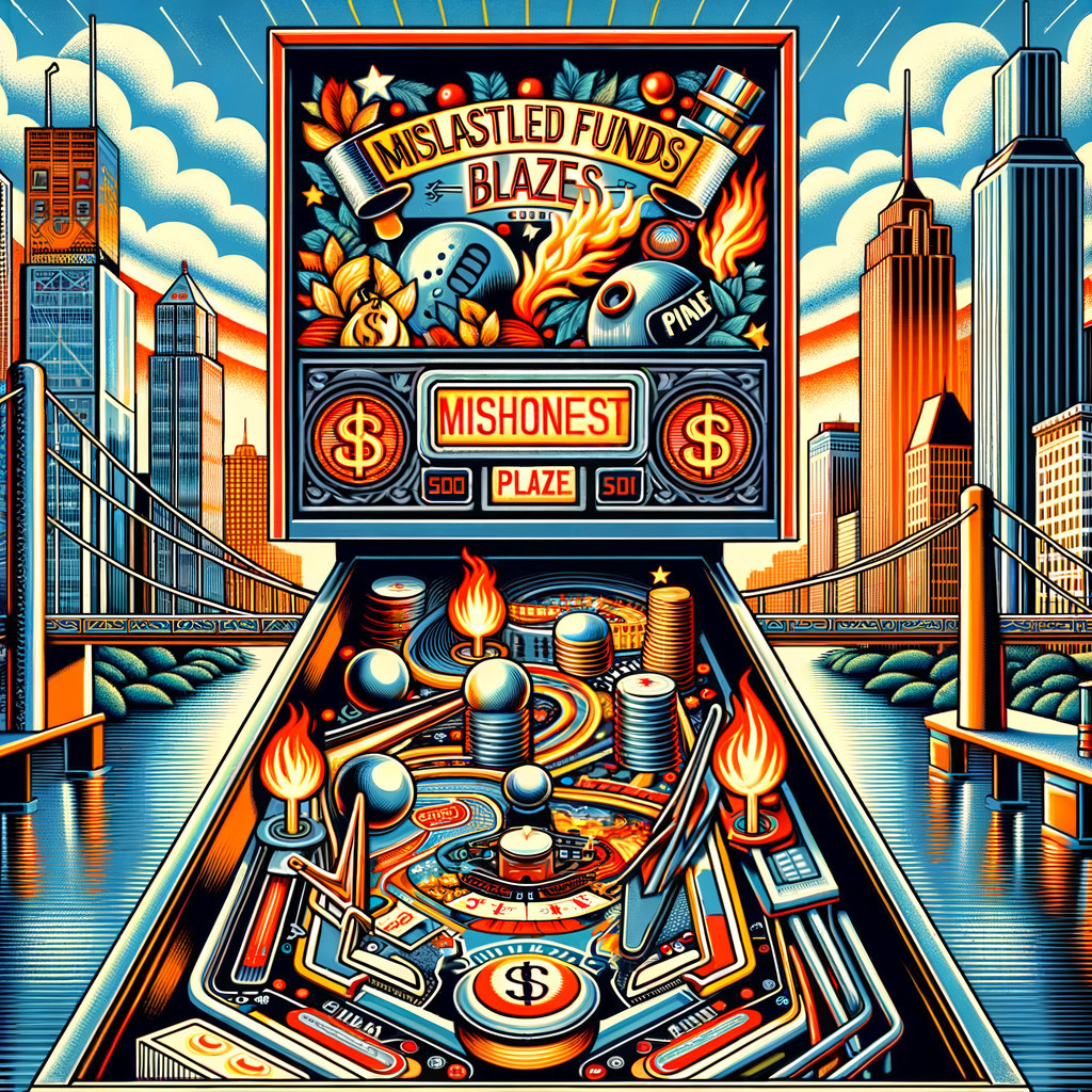 Vibrant Pinball Machine Against City Skyline