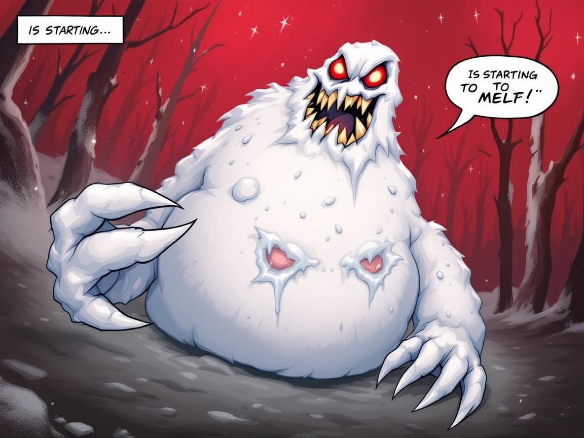 Monstrous Snow Creature in Dark Wintry Landscape