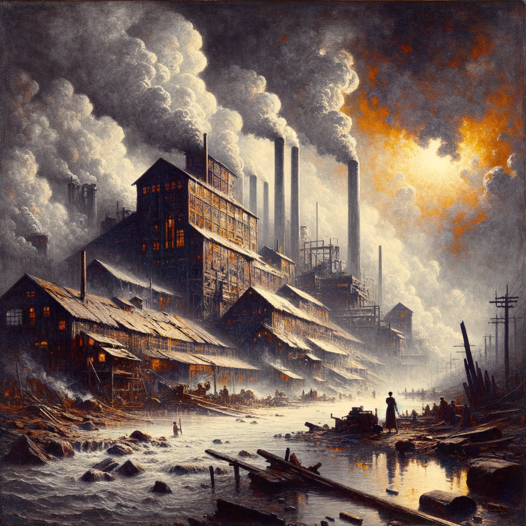 Dramatic Industrial Landscape with Factories and Smoke