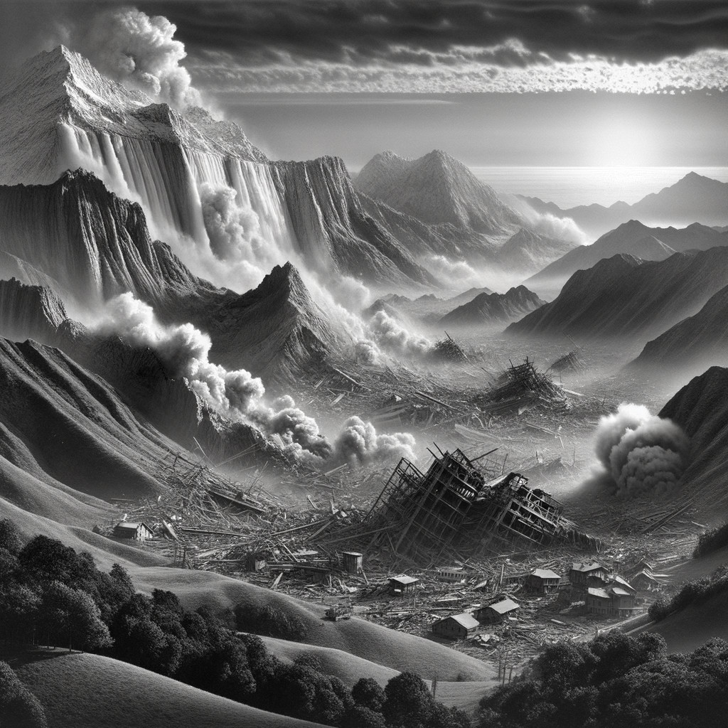 Monochrome Landscape of a Desolate Valley After Disaster