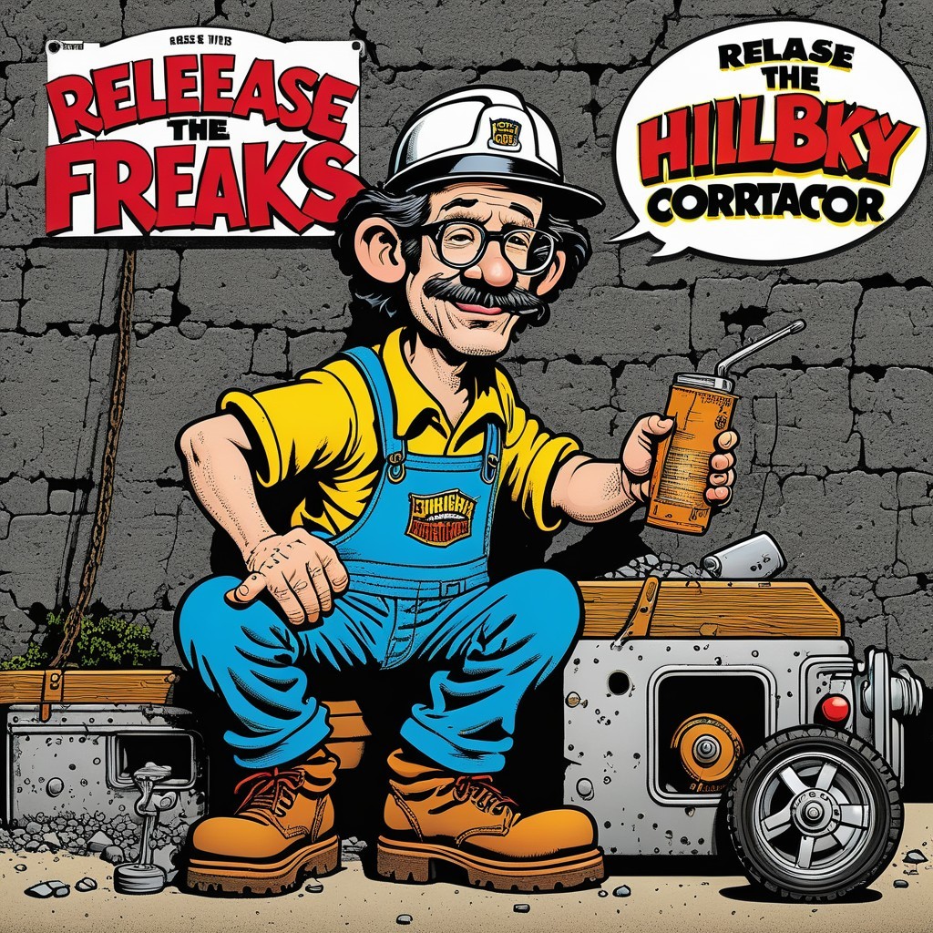 Cartoon Character with Tools and Machinery Background