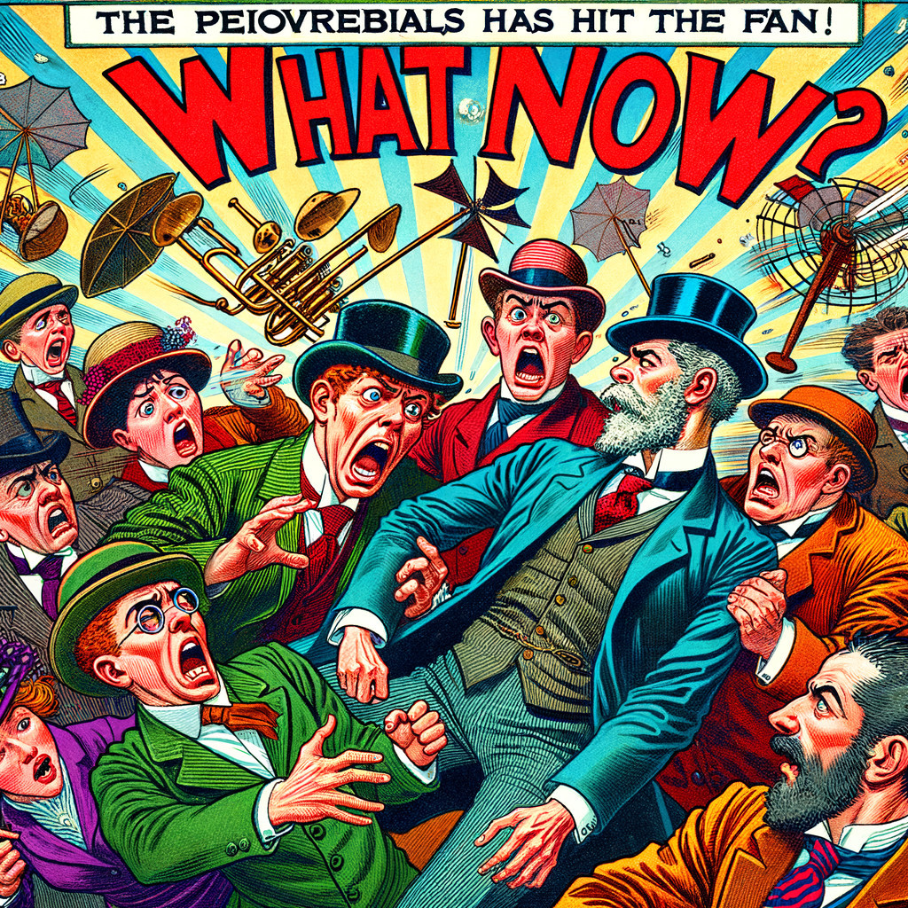Cartoon Scene of Shocked Men in Vintage Attire