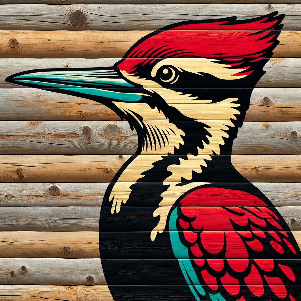 Vibrant Woodpecker Illustration on Rustic Background