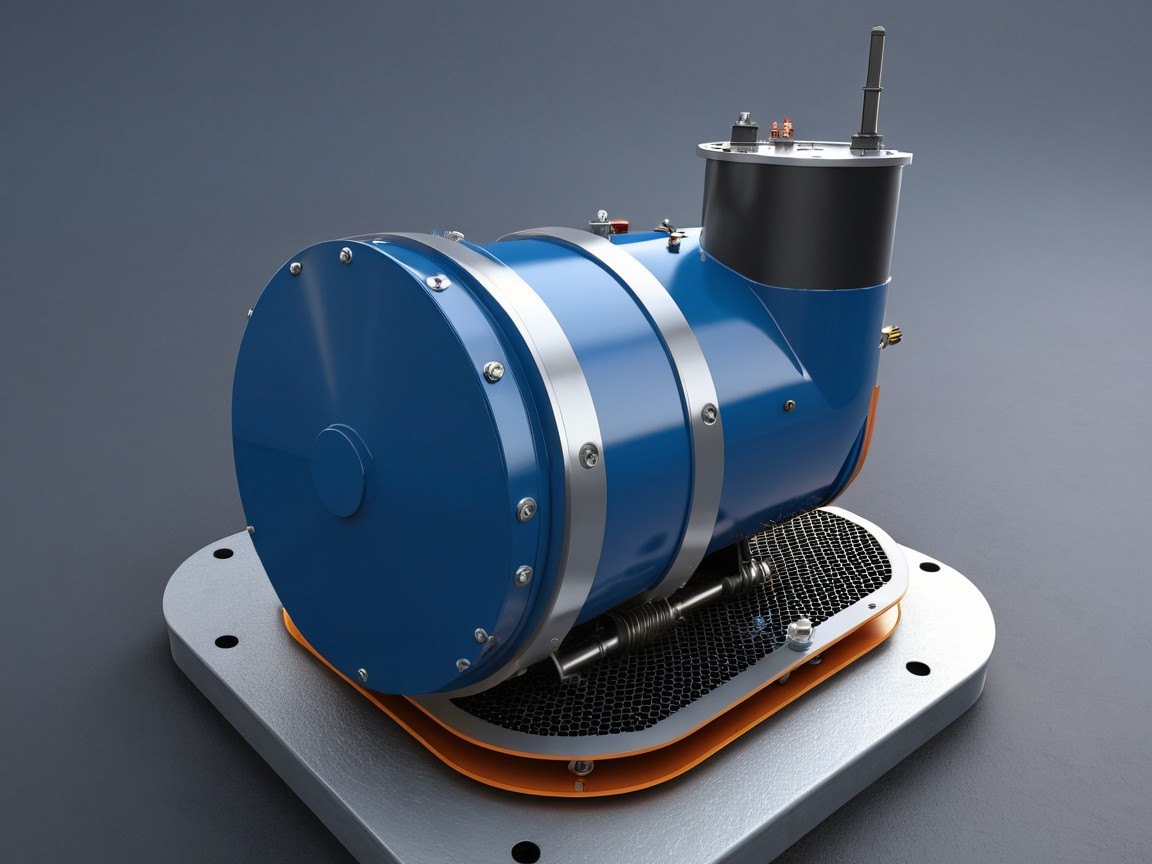 Blue and Silver Turbocharger on Gray Base with Details