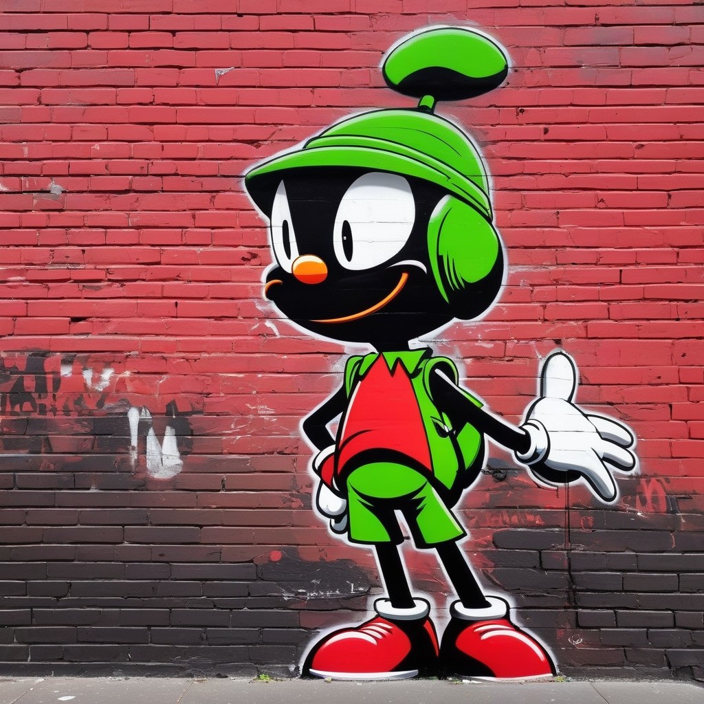 Vibrant Mural of Cartoon Character on Brick Wall