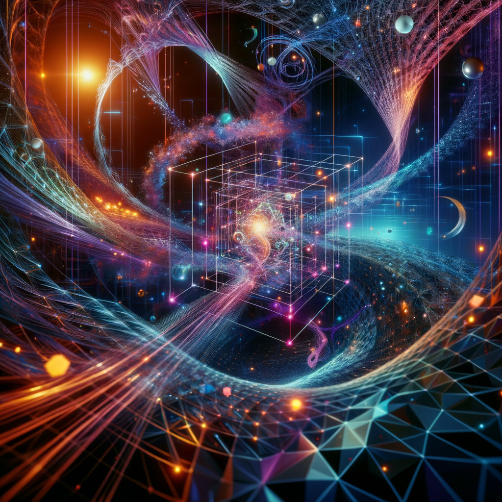Vibrant Cosmic Digital Artwork with Geometric Shapes