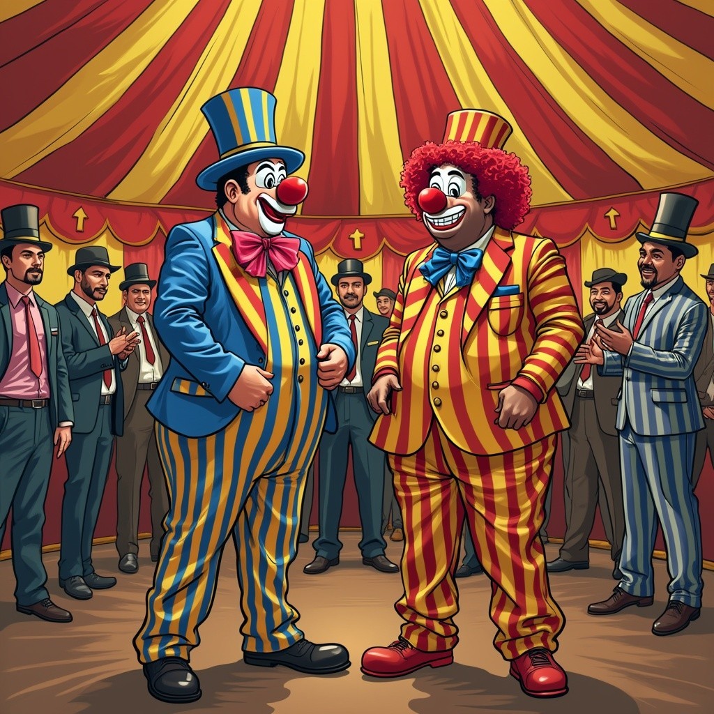 Circus Scene with Clowns and Clapping Audience