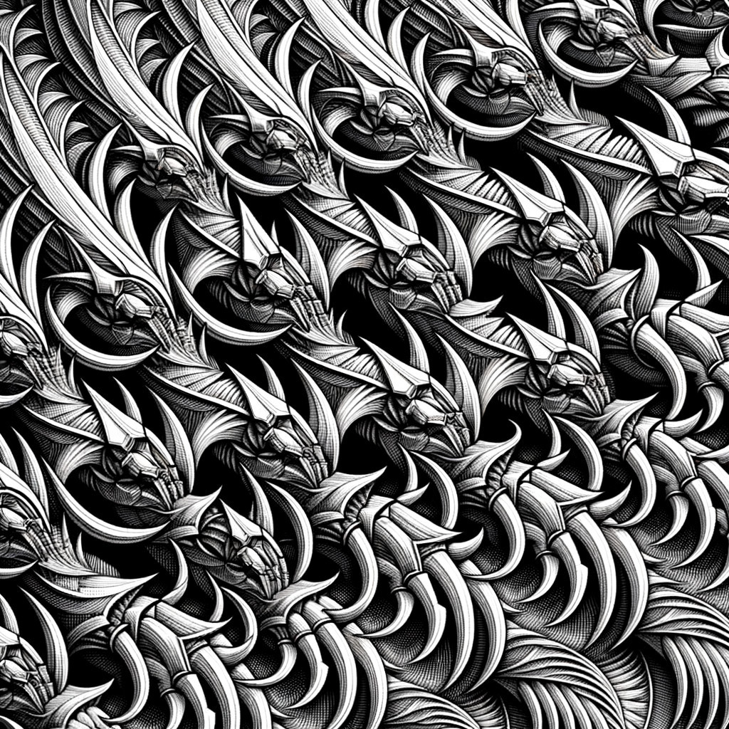 Monochromatic Pattern of Intricate Dragon Heads
