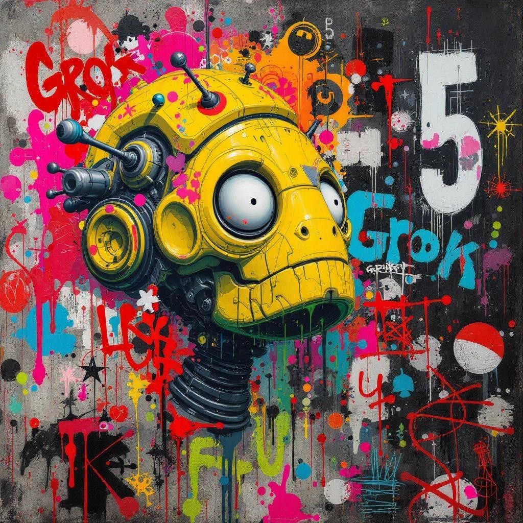 Stylized Robot Head Against Vibrant Graffiti Background