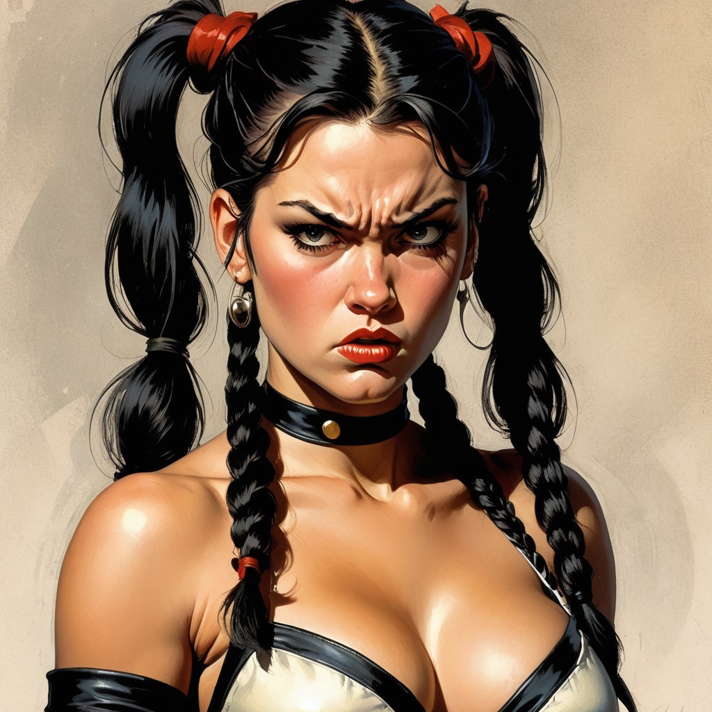 Fierce Woman with Dark Hair and Bold Accessories