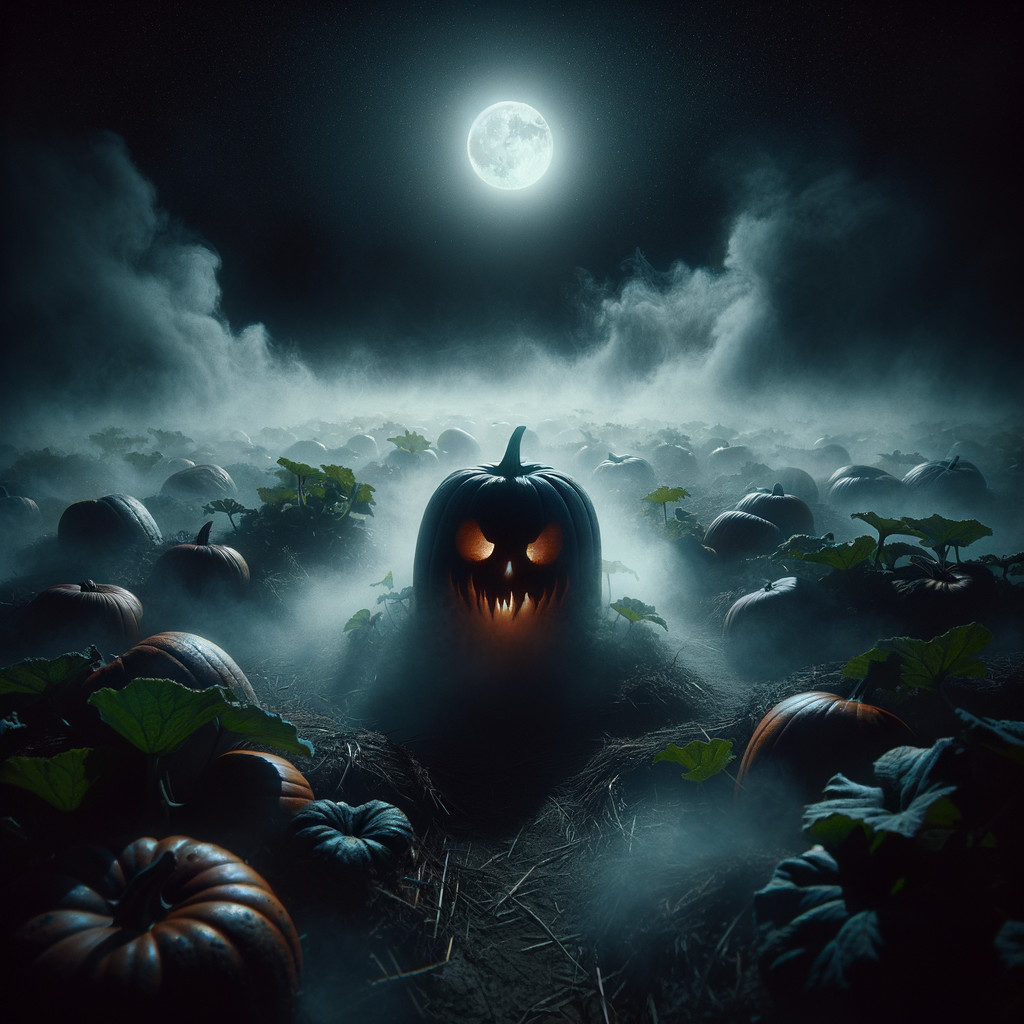 Moonlit Pumpkin Patch with Sinister Jack-o'-lanterns