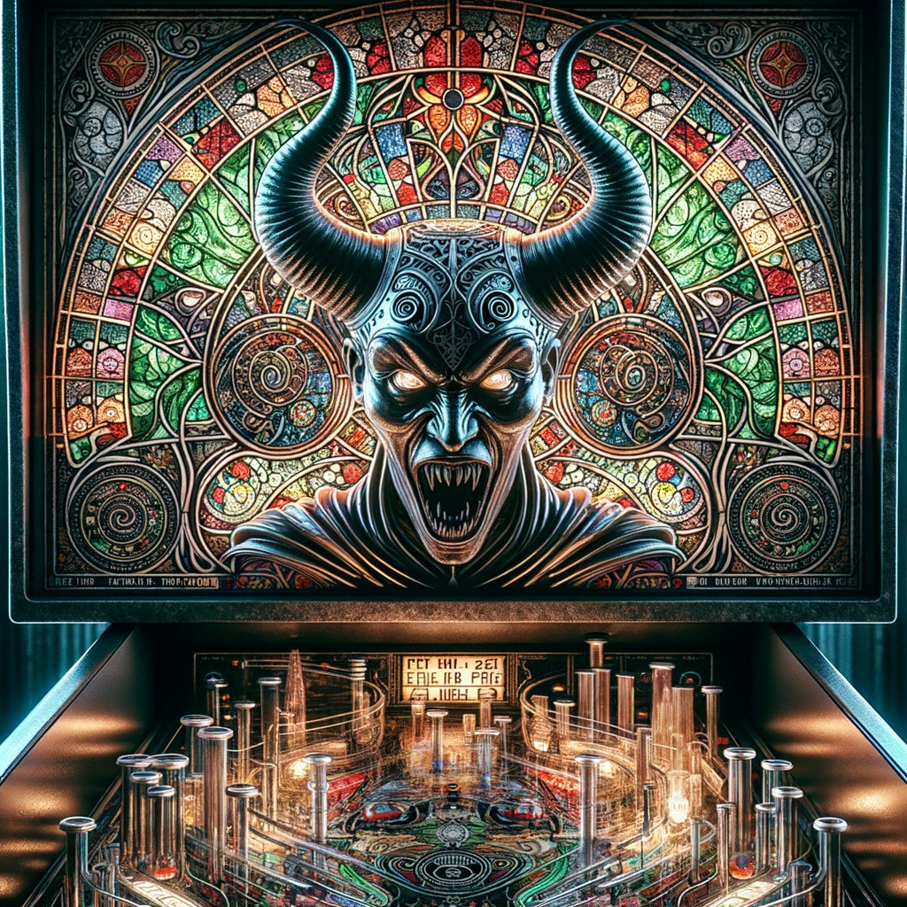 Vividly Detailed Pinball Machine with Devilish Theme