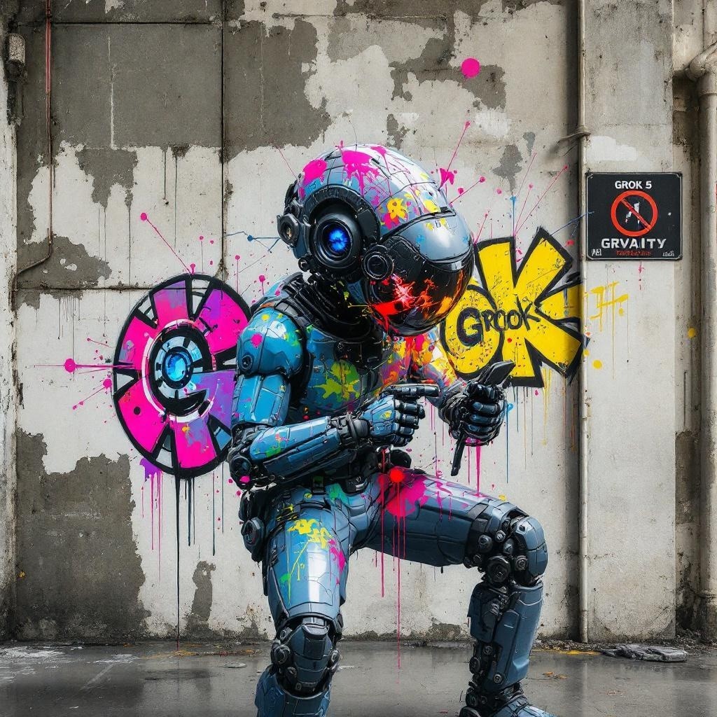 Futuristic Robot in Colorful Urban Graffiti Setting