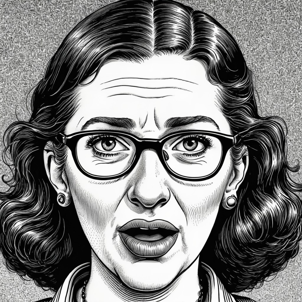 Close-Up of Concerned Woman with Curly Hair in B&W