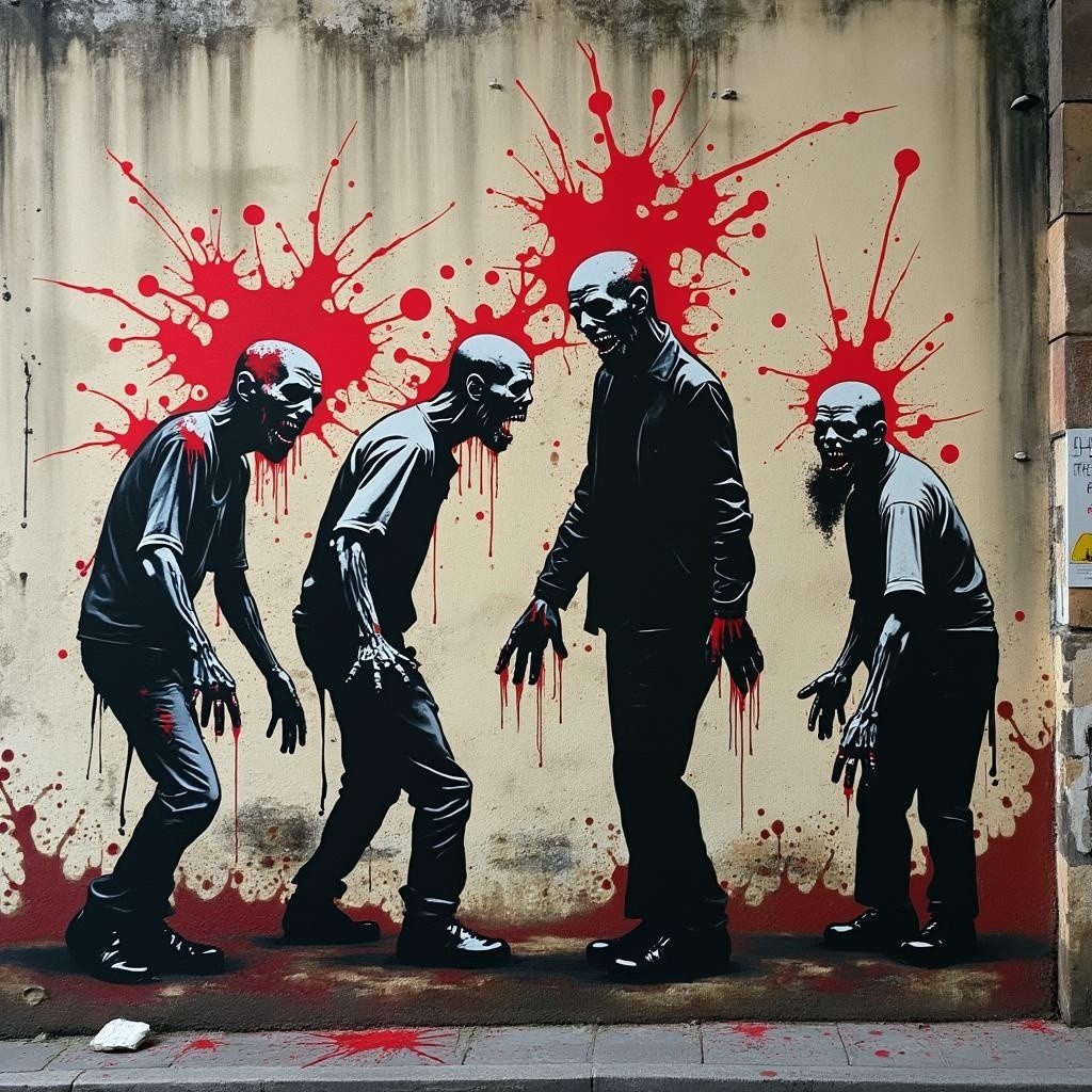 Graffiti Mural of Four Stylized Zombie Figures