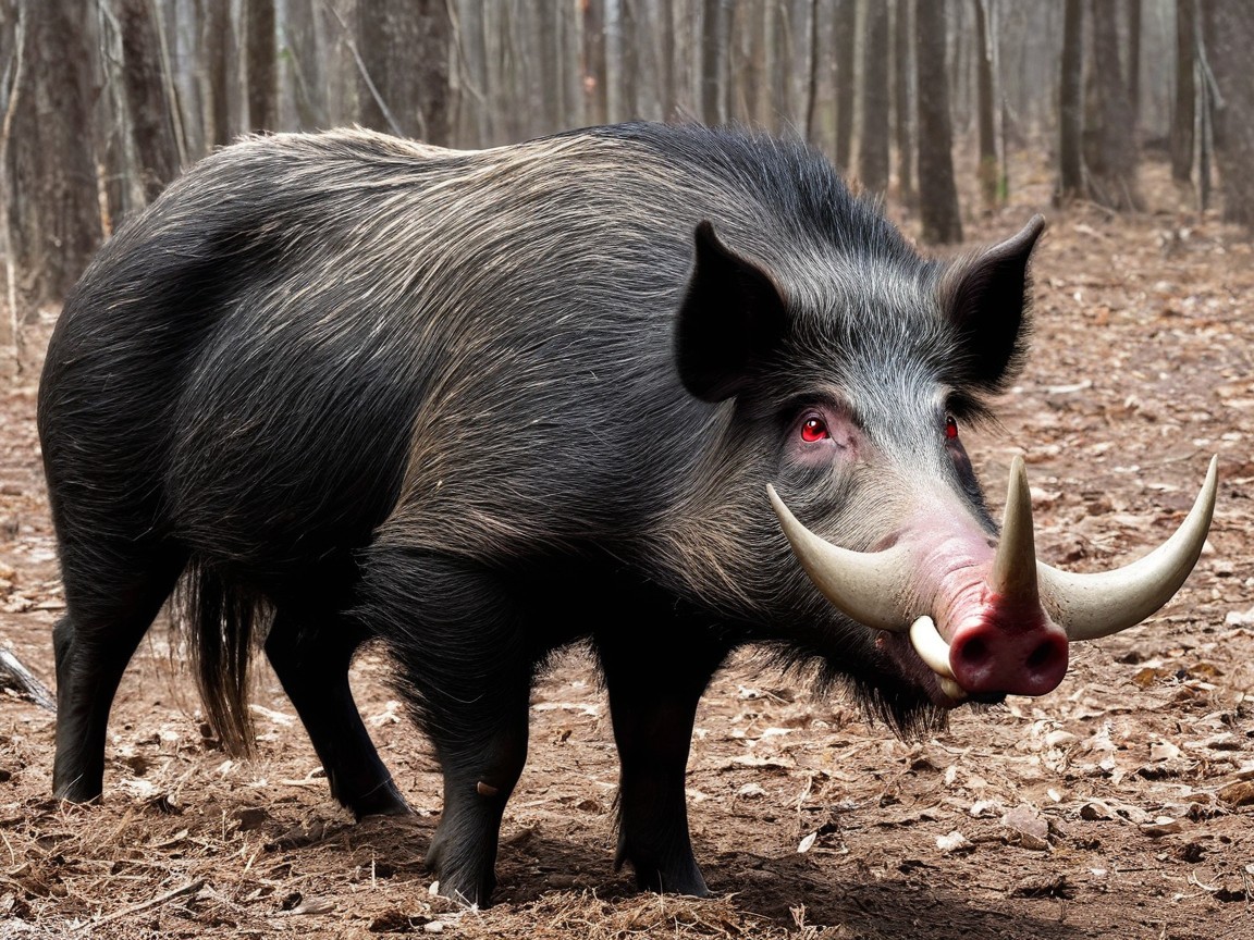 Wild Boar in Dense Forest with Striking Features