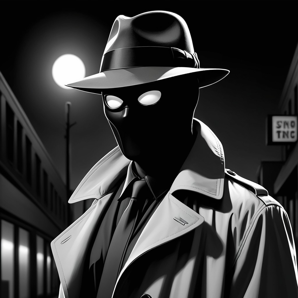 Mysterious Figure in Trench Coat in Urban Night Scene