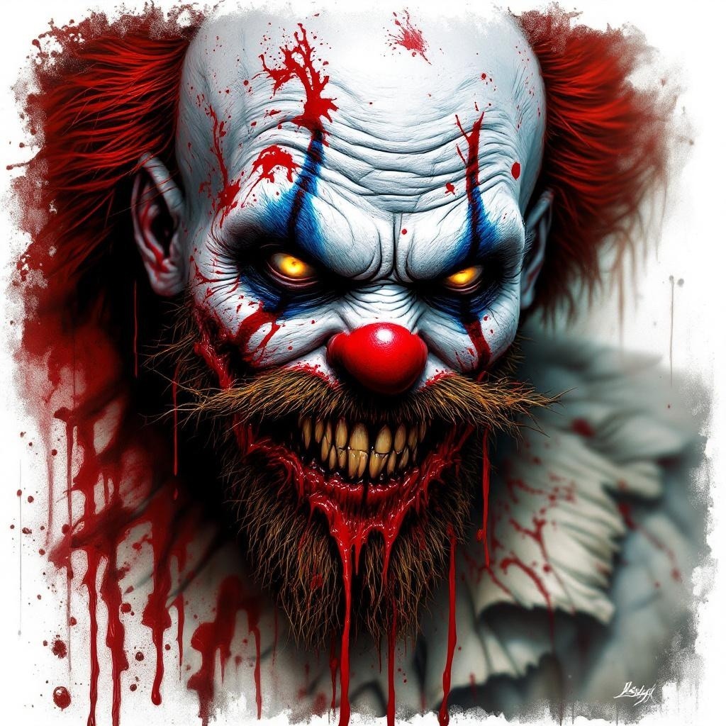 Menacing Clown with Twisted Grin and Sinister Features