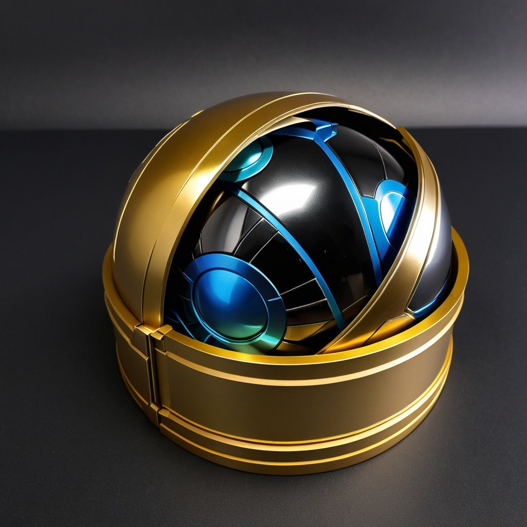 Futuristic Spherical Object with Gold and Black Shell