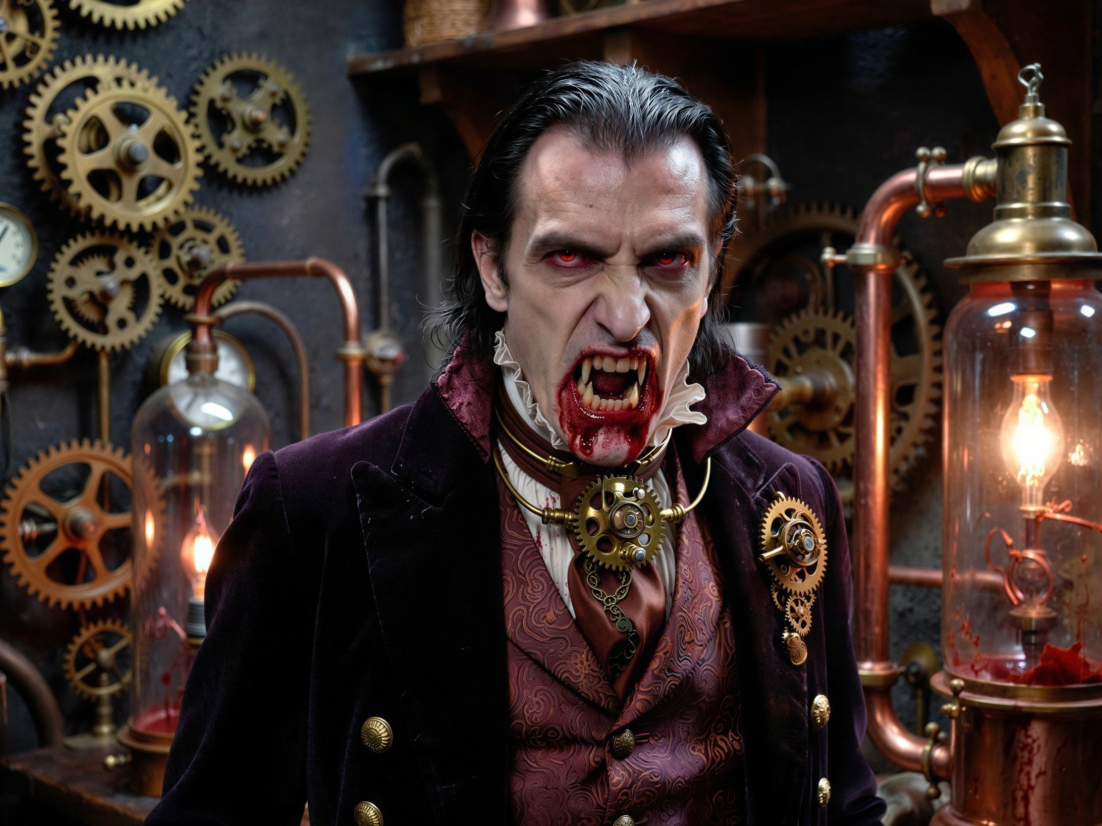 Realistic Vampire Portrait with Dark Victorian Attire