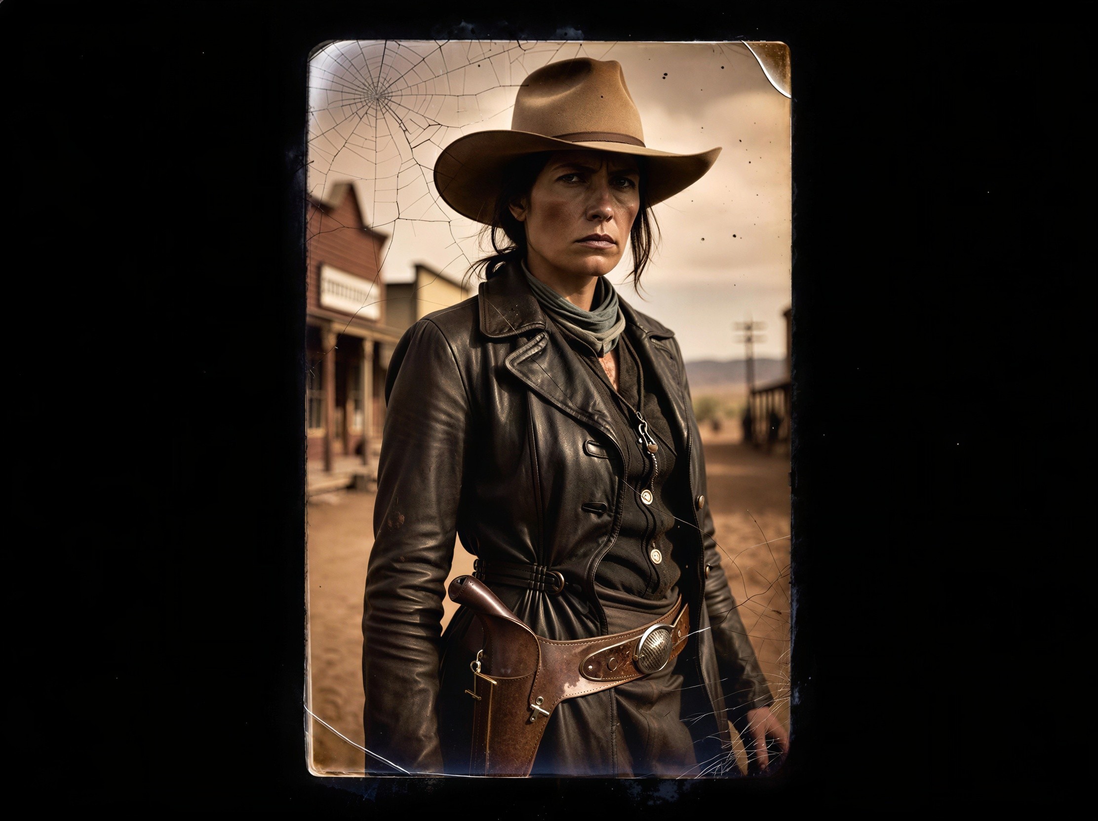 Woman in Cowboy Hat in Old Western Town Setting