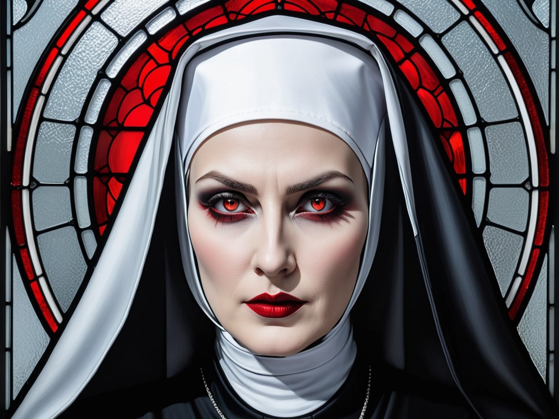 Nun in Black and White Habit with Gothic Elements