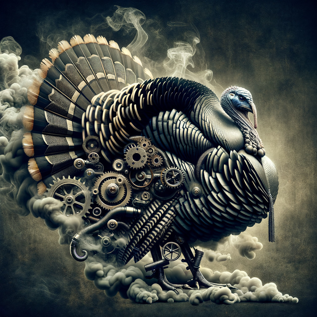 Steampunk Turkey with Mechanical Feathers and Smoke