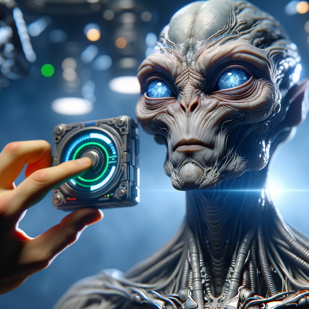 Futuristic Scene with Humanoid Alien and Technology