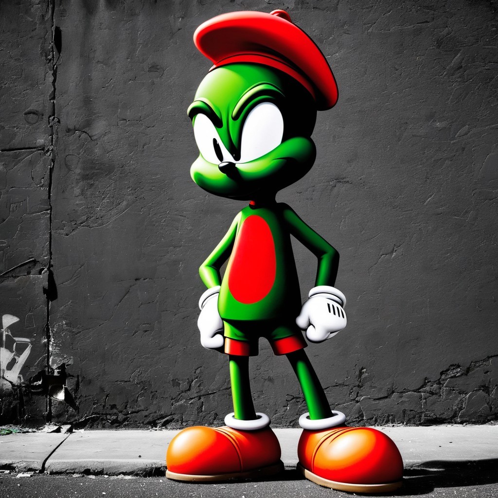 Cartoon Character with Green Body and Red Belly