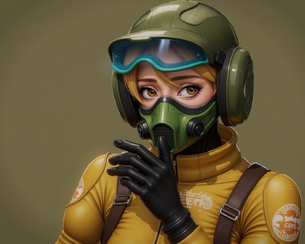 Blonde Character in Green Helmet and Yellow Jacket