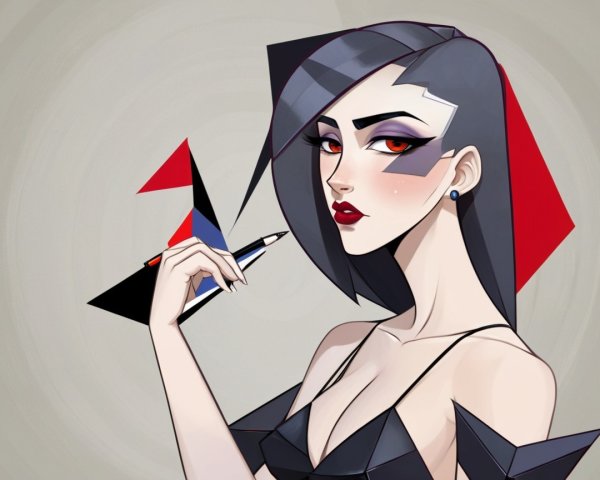 Character with Angular Features and Bold Hairstyle
