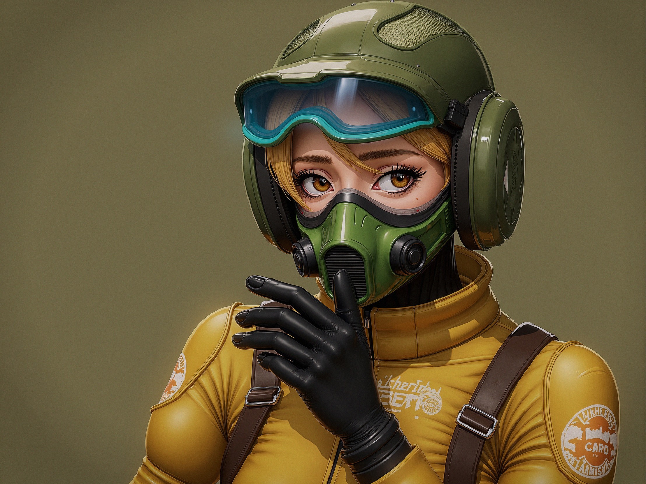 Blonde Character in Green Helmet and Yellow Jacket
