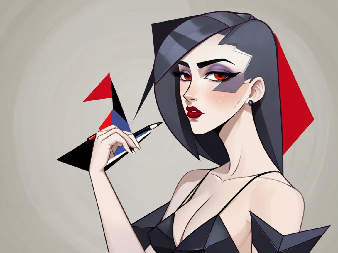 Character with Angular Features and Bold Hairstyle
