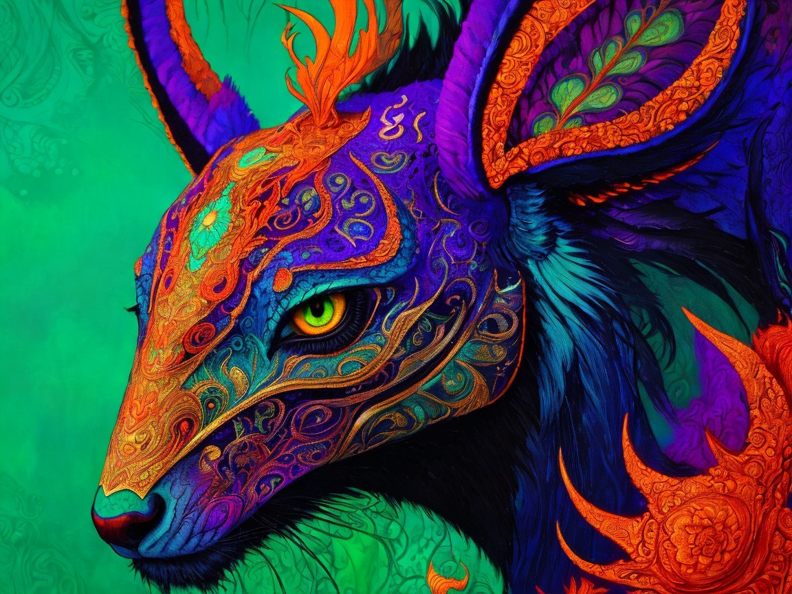 Vibrant Stylized Animal Head with Intricate Patterns