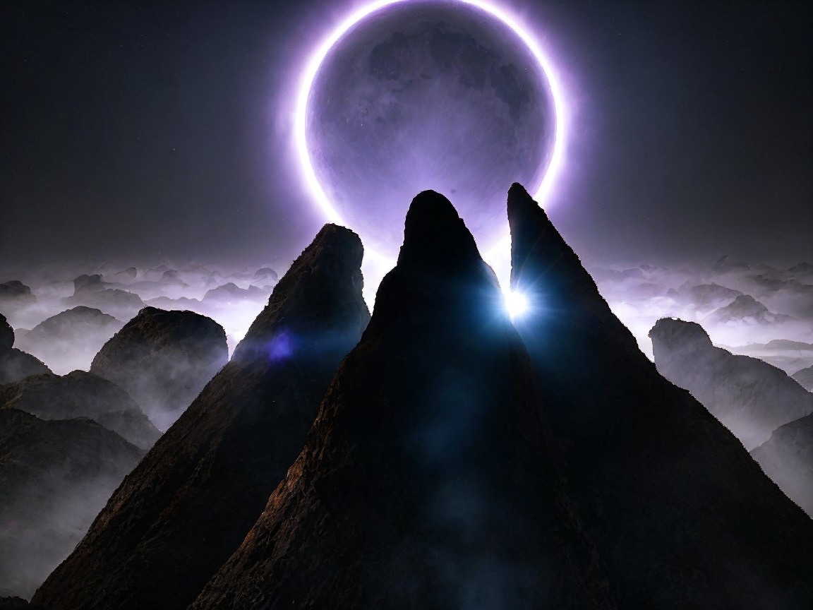 Alien Planet with Rugged Mountains and Foggy Atmosphere