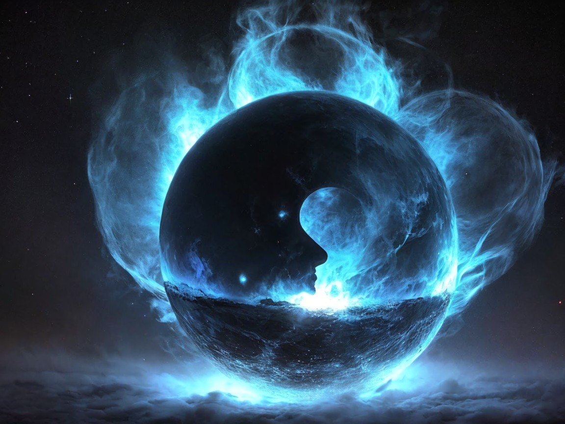 Cosmic Digital Painting of Glowing Sphere in Space