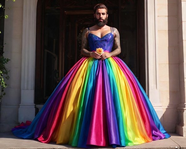 Vibrant Rainbow Gradient Gown with Flowing Skirt