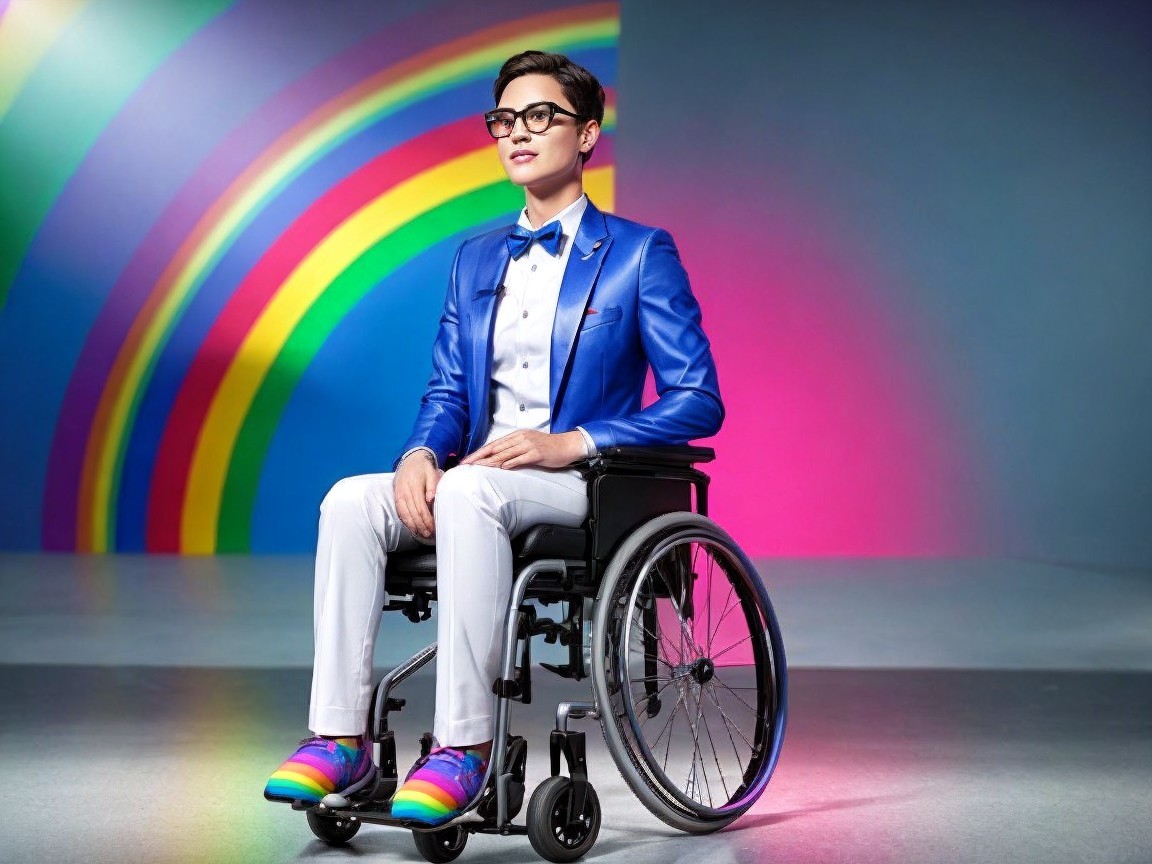 Stylish Individual in Wheelchair with Colorful Attire