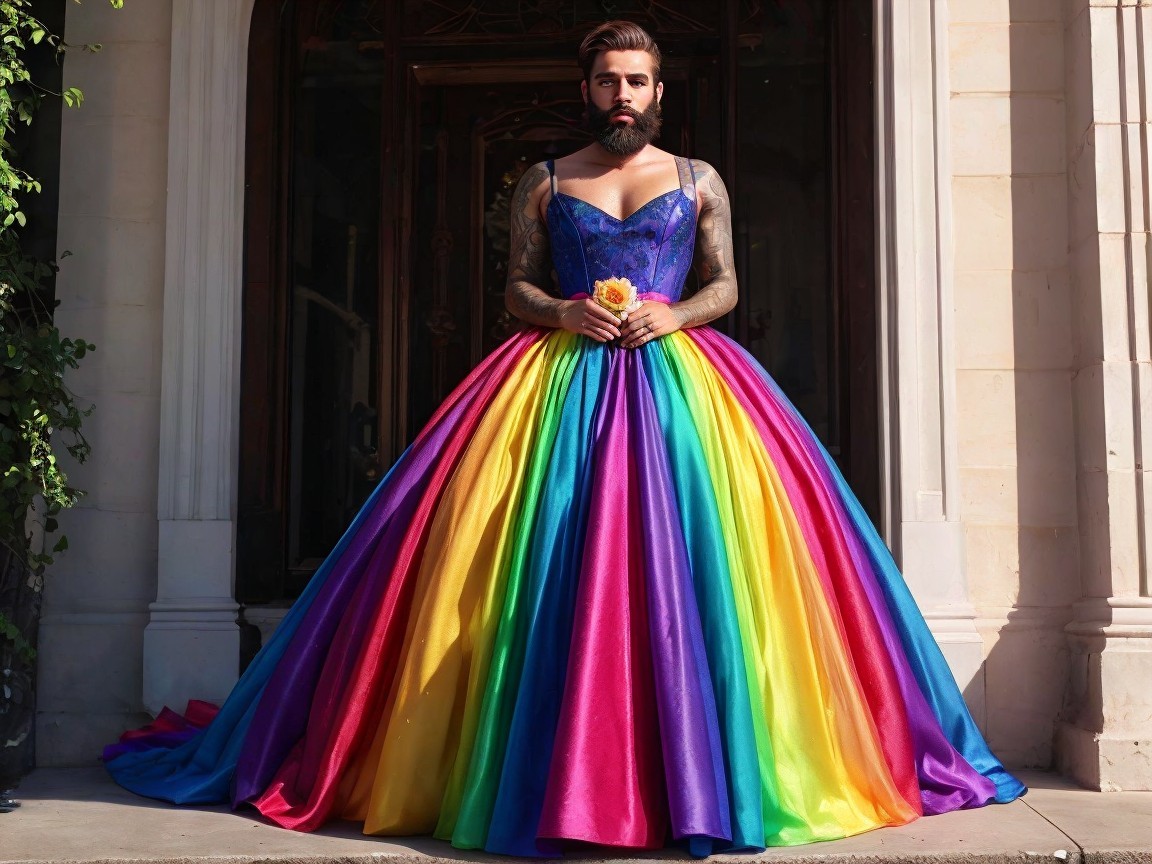 Vibrant Rainbow Gradient Gown with Flowing Skirt