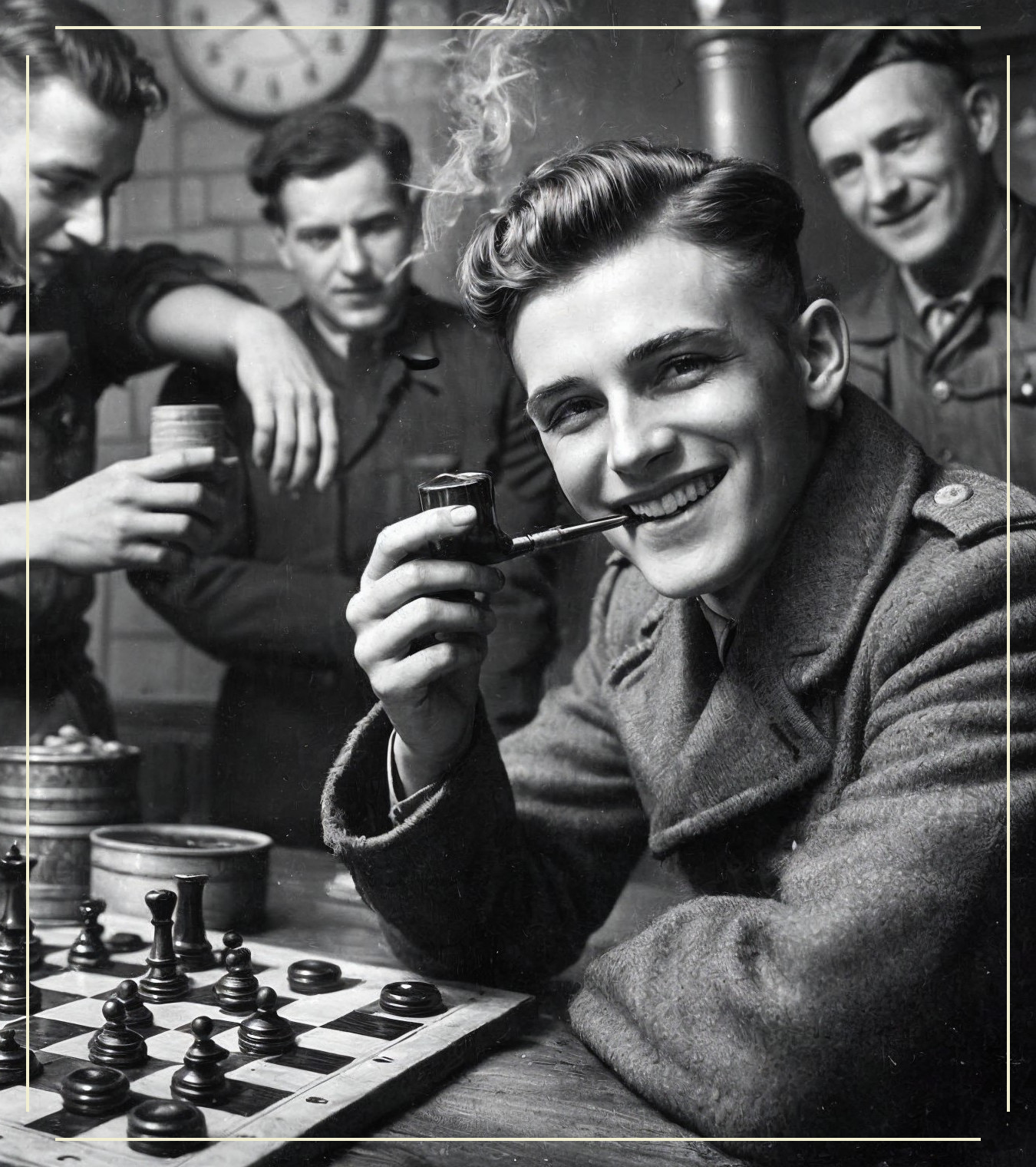 Historic Chess Game with Military Men in Vintage Setting