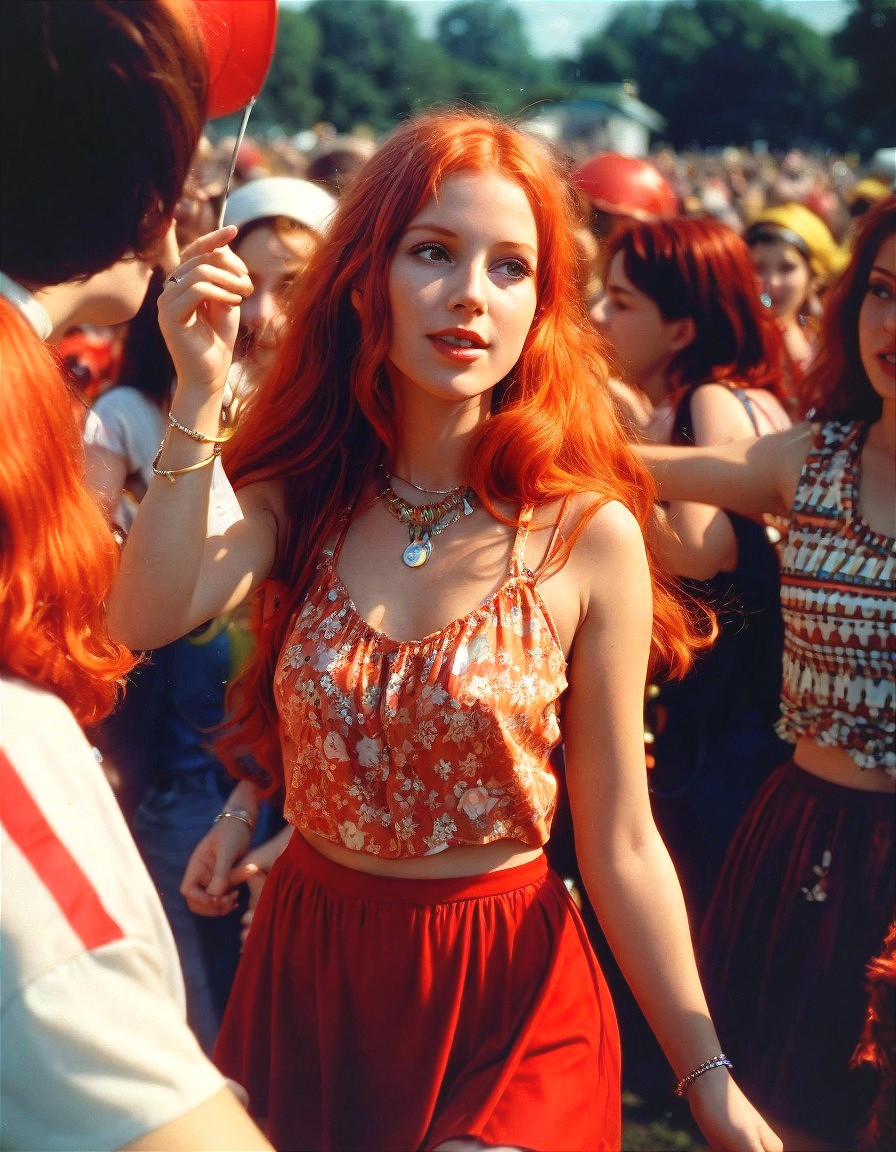 Festival Scene with Young Woman in Floral Outfit