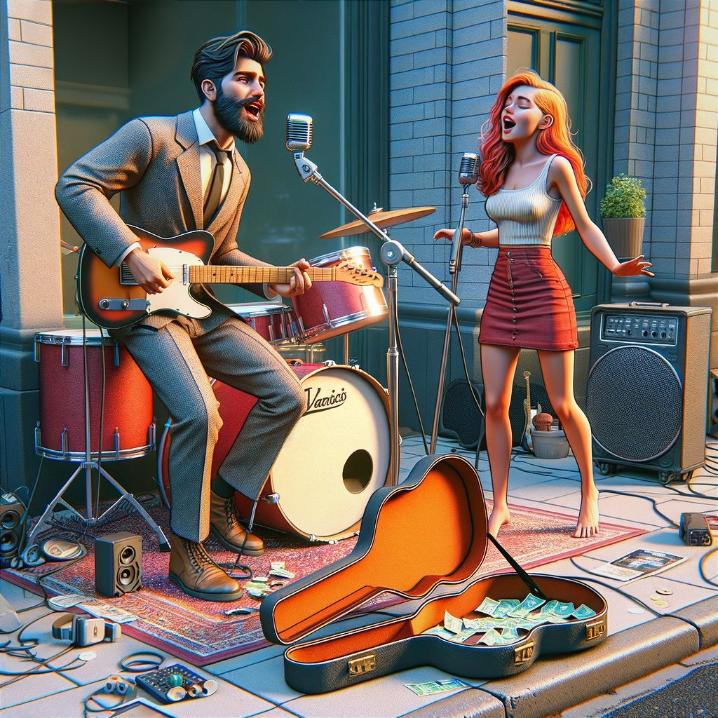 Vibrant Street Performance with Guitarist and Singer