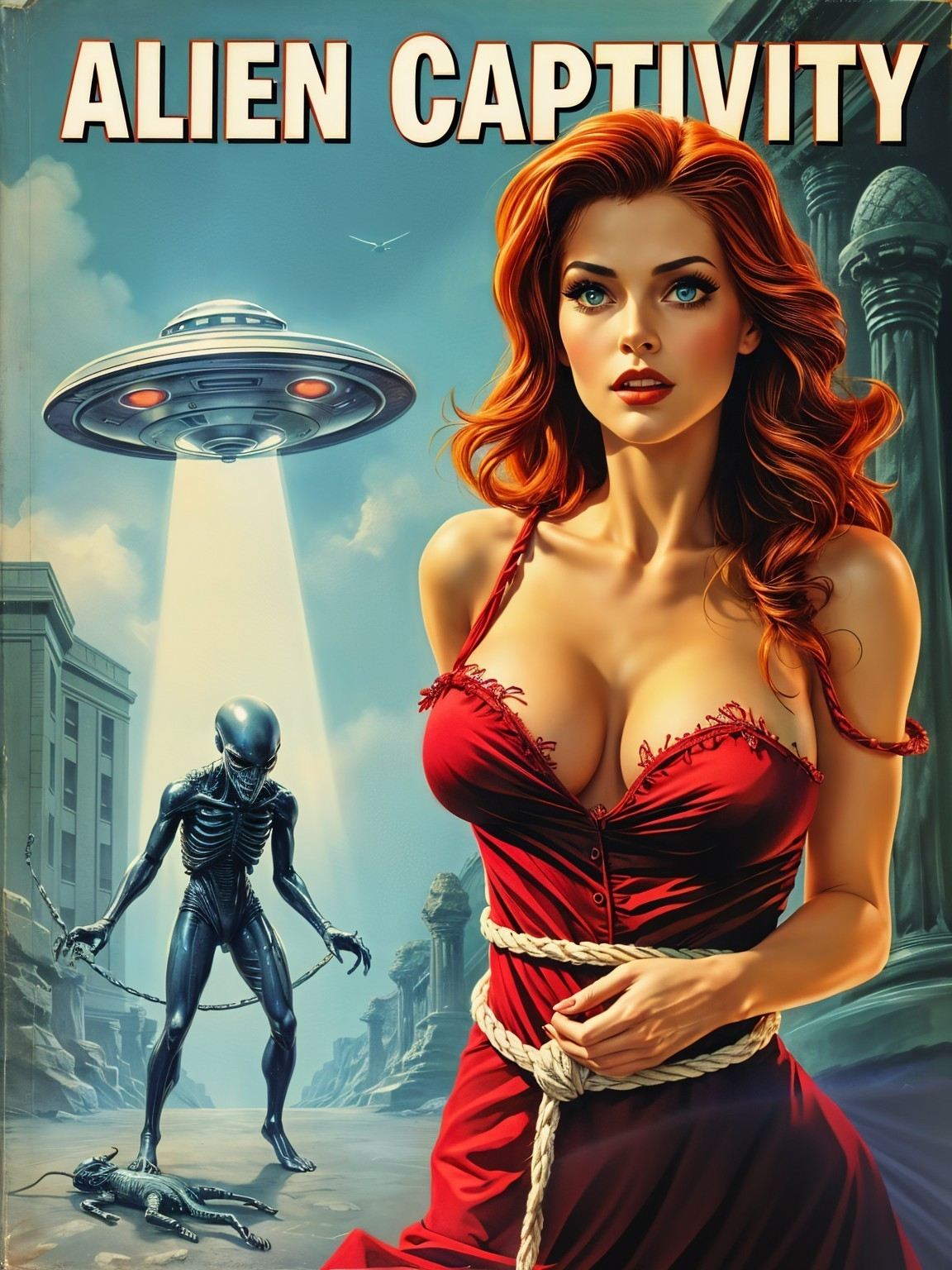 Vintage Sci-Fi Book Cover Featuring Alien Encounter