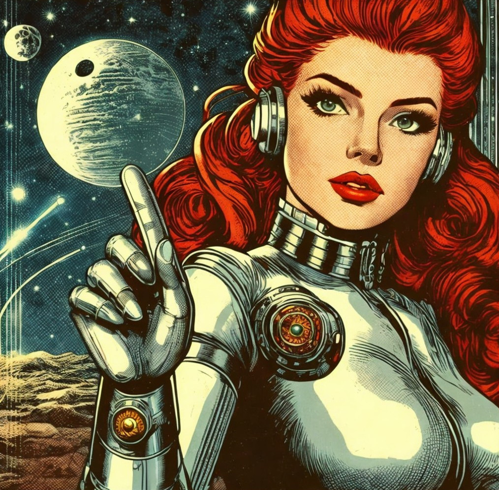 Retro-Futuristic Illustration of Woman in Space Suit