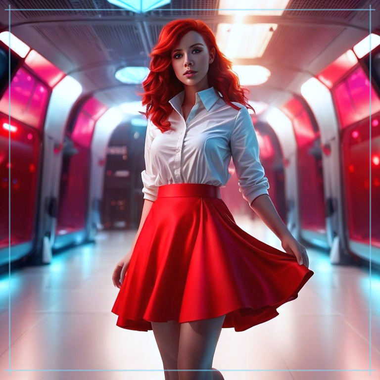 Futuristic Corridor with Colorful Lighting and Fashion