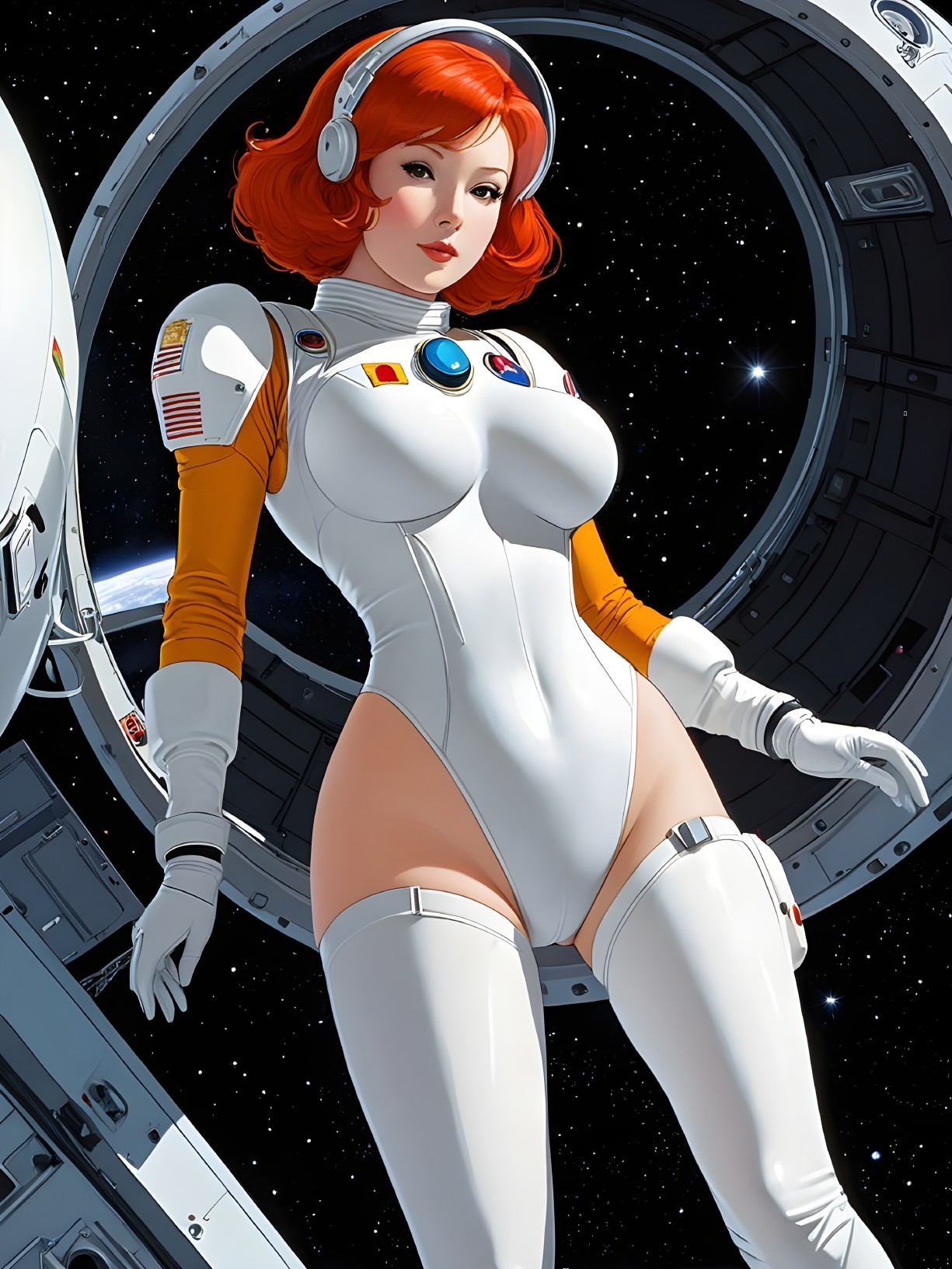 Female Astronaut in Futuristic Space Station Setting